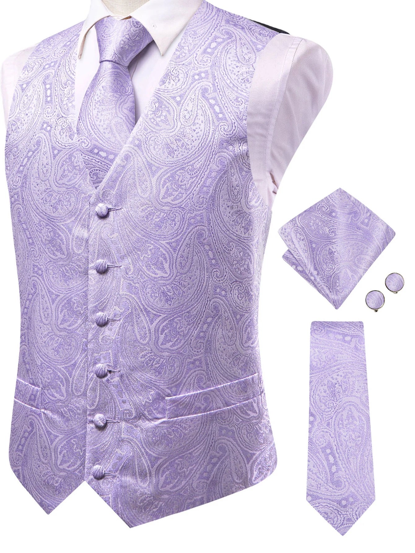 Stylish Color Paisley Waistcoat Set for Men – Single Breasted Vest with Matching Tie Perfect Weddings and Galas Qme HT-MJ-0062 XL