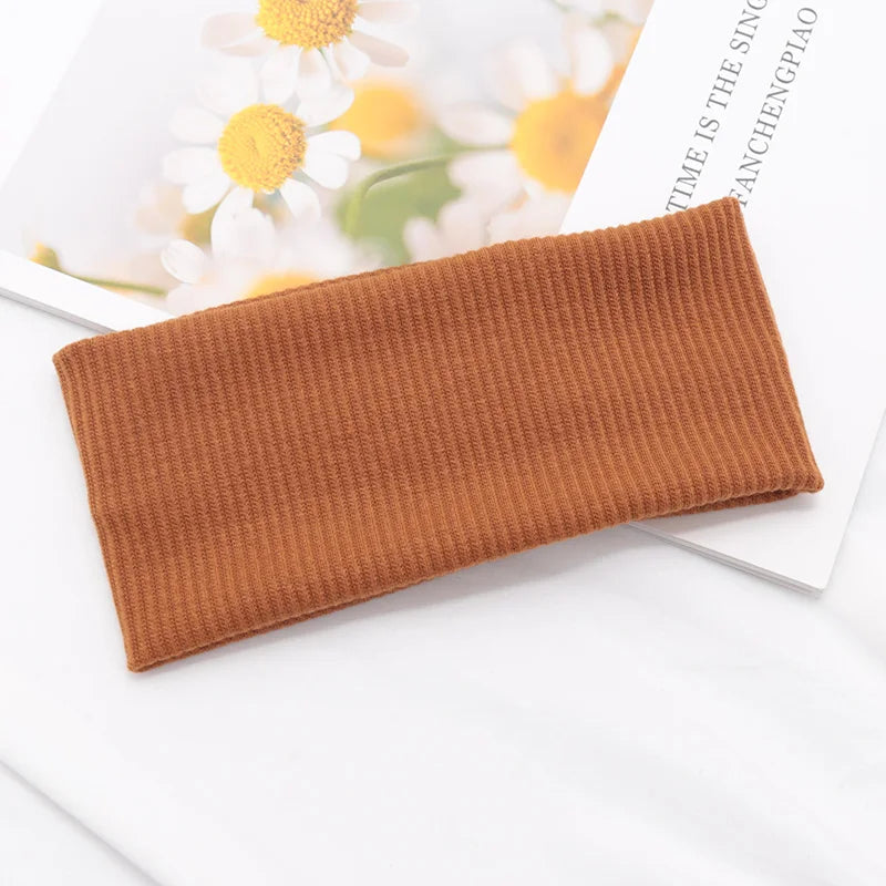 Women Solid Hairband Wide Hair Bands Elastic Headband Makeup Hoop Qme Brown One Size