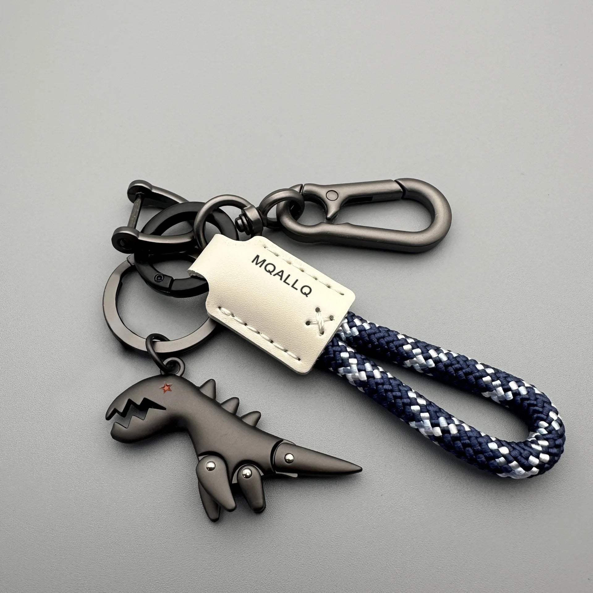 Cute Cartoon Little Dinosaur Keychain Exquisite Leather Rope Car Key Qme B with Blue