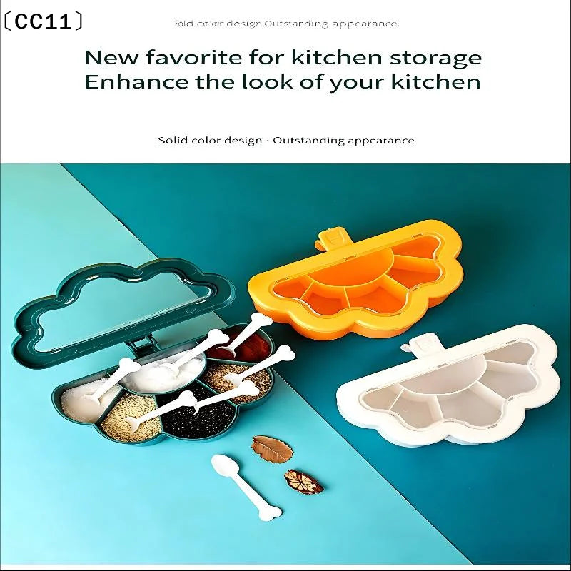 6 Grids Seasoning Box Container Clear Lid Scoops Storage Salt Sugar Qme