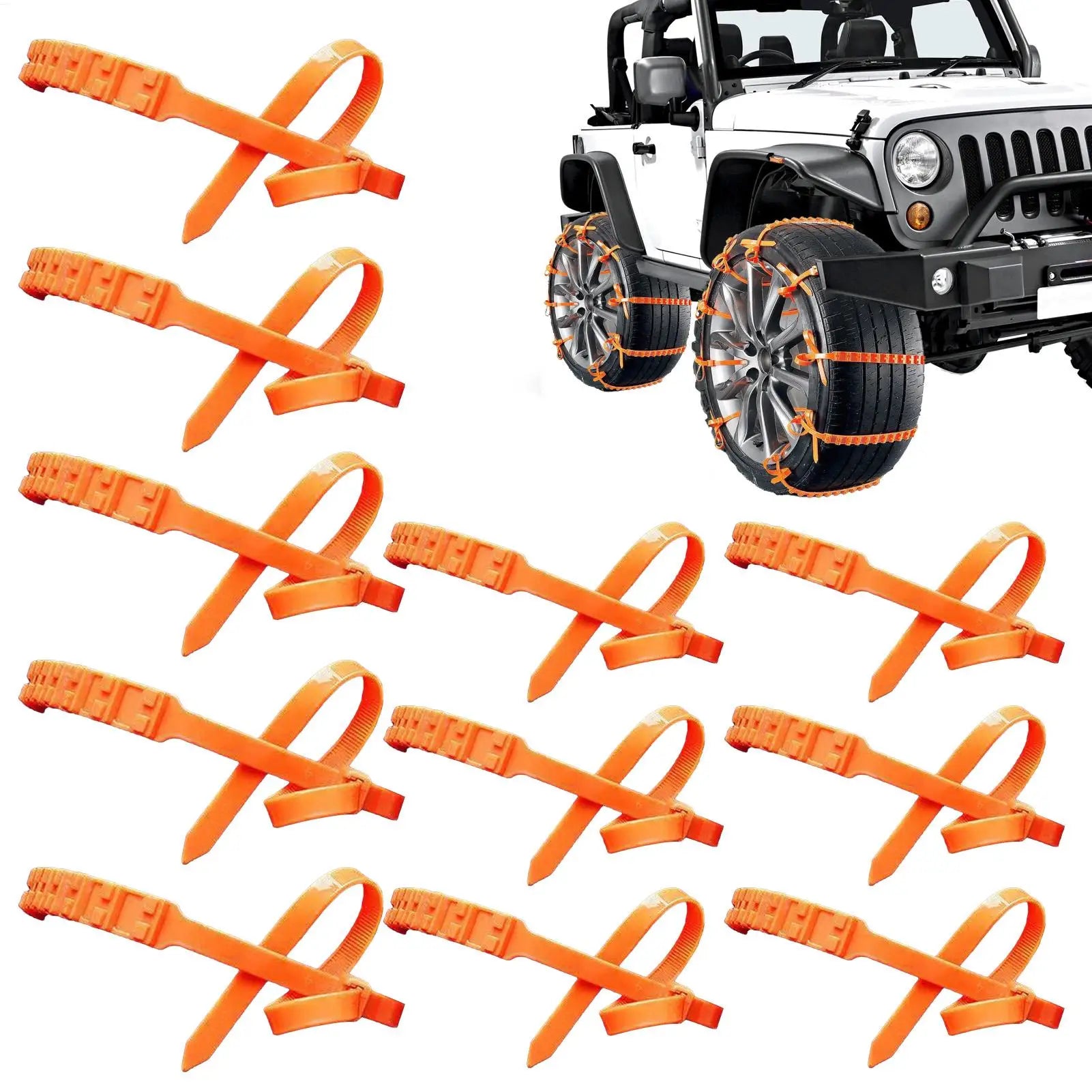 Snow Tire Chains 10 Pieces Automotive Tire Zip Ties for Snow Wheel Anti-Slip Chains for Sedan SUV Truck Outdoor Winter Driving Qme