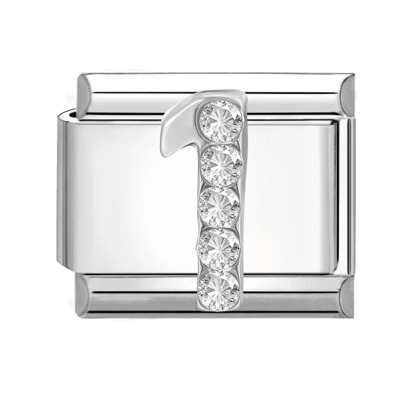 Selling Shiny Zircon Numbers 0-9 Italian Charm Link Stainless Steel