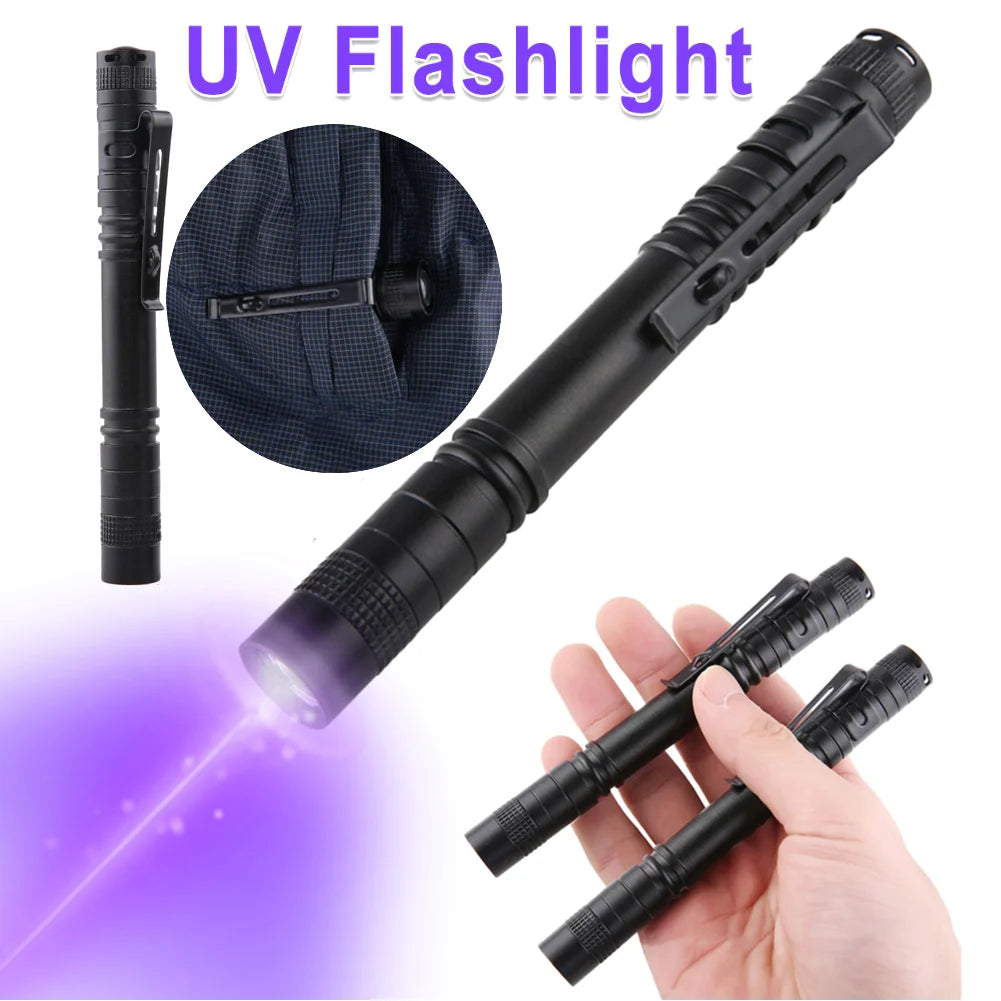 LED UV Flashlight Ultraviolet Torch Mini UV Light Pet Urine Stains Detector Fluorescent Anti-counterfeiting Bill Seal Detector Qme