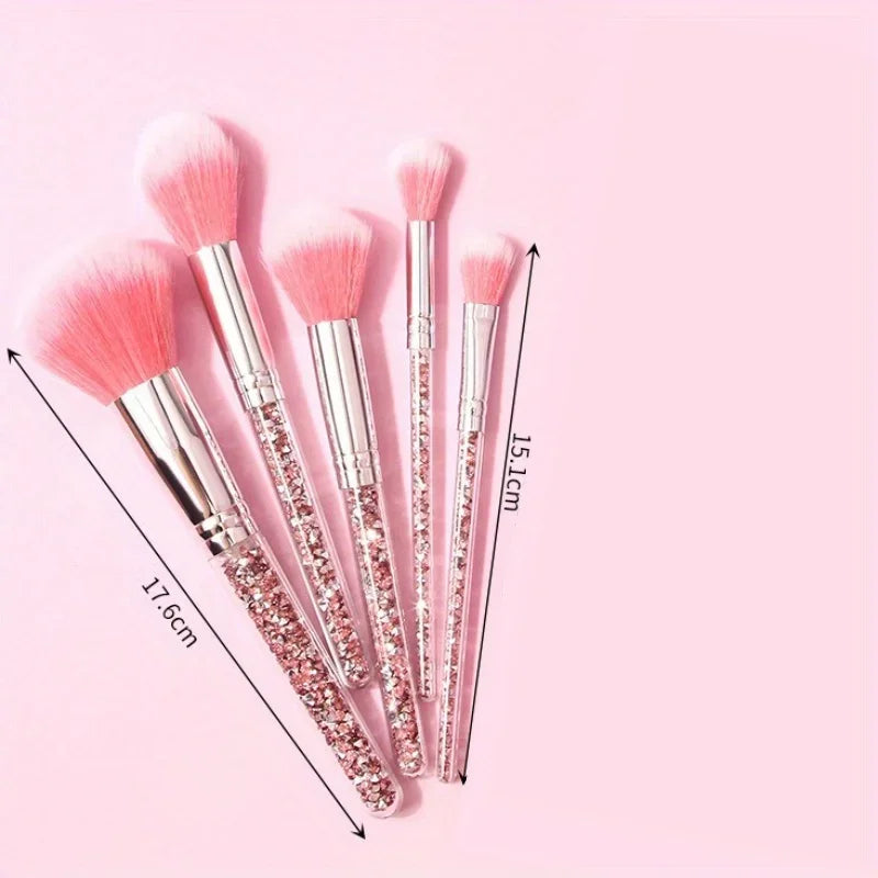 5pcs Makeup Brush Set With Fashionable Glitter Rhinestone Handle, Powder Brush Blush Brush Eyeshadow Brush, Qme