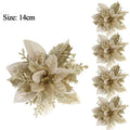 10/1Pc Christmas Glitter Artificial Flowers DIY Christmas Tree Hanging Ornaments Fake Flower For Xmas New Year Party Decor Gifts Qme Gold 1pcs