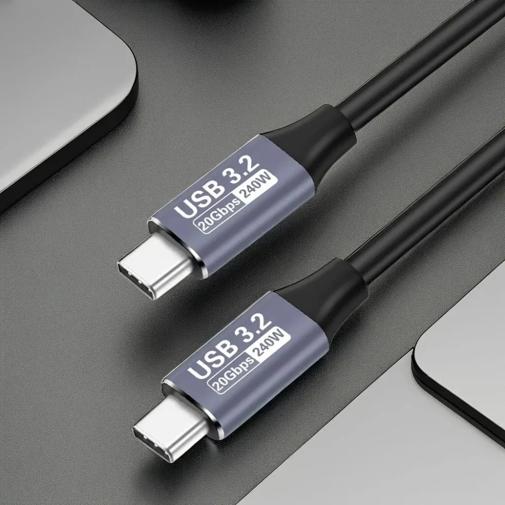 USB 3.2 20Gbps Type C to Type C Cable 240W 5A Fast Charging 4K@60Hz Audio Video Sync Cord For Laptop Steam Deck ROG Ally Devices Qme