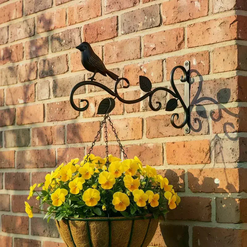 Wrought Iron Hanging Plant Brackets With Decorative Bird And Leaf Design Perfect For Outdoor Patio Balcony Garden Wall Use Qme