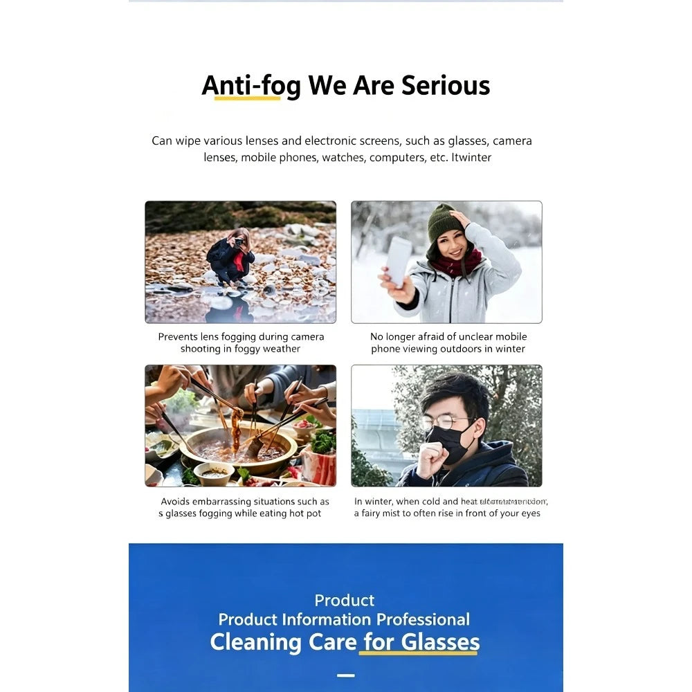 The Glasses Defogging Wet Wipes Quickly Dissolve Water Vapor, Effectively Block Fog For a Long Time and Leave No Marks WhenWiped Qme
