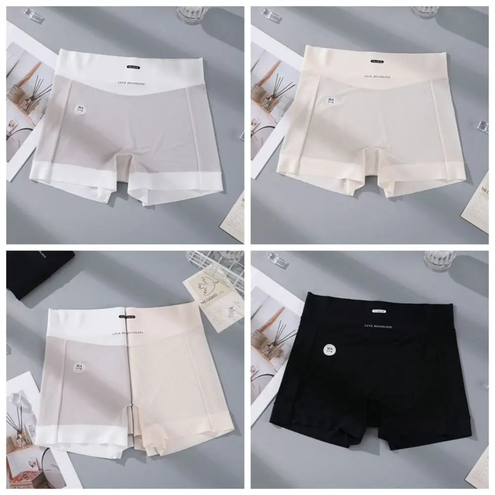 Fashion Thin Ice Silk Panties Large Size Cotton Crotch Women's Briefs Underpants Simple Anti-Glare Shorts Summer Qme