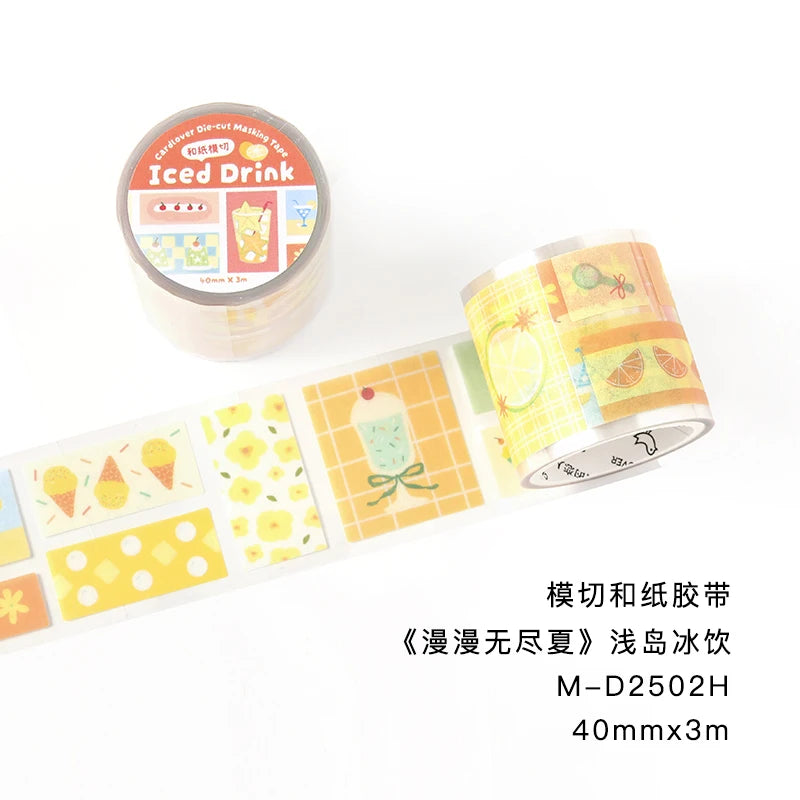 TIANZI 3m/Rolls Coffee Summer Theme Die Cutting Tapes Decorative Label Stickers for Journal Scrapbooking Diary Album Stationery Qme B-1 Roll bestselling style