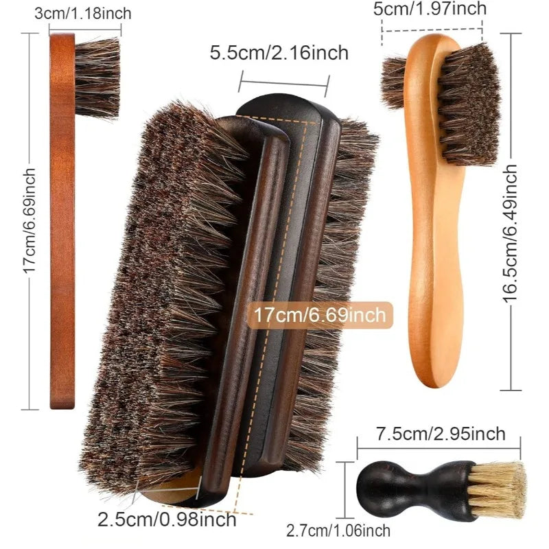 Horsehair Shoes Polish Brushes Leather Boots Care Cleaning Polishing Qme