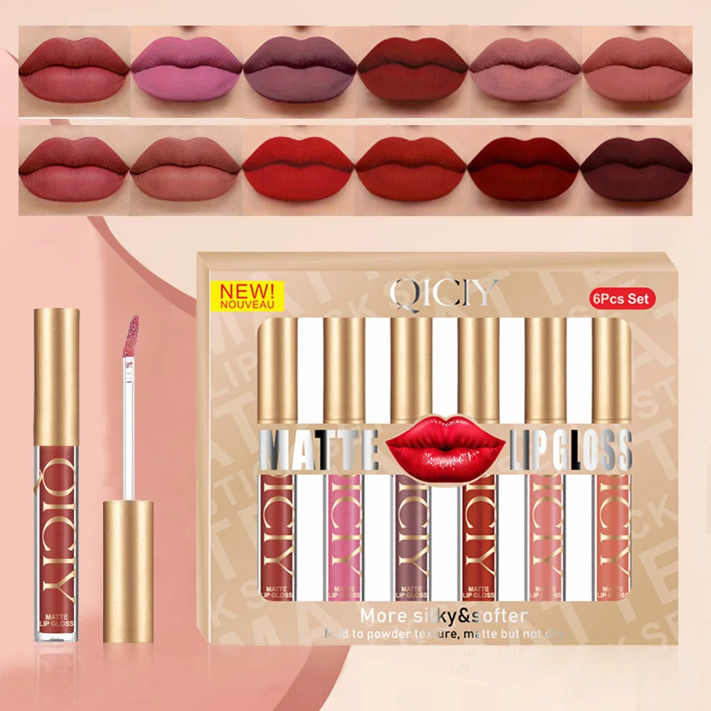 6-Color Matte Liquid Lip Gloss Silky Refined Look That Adheres Qme