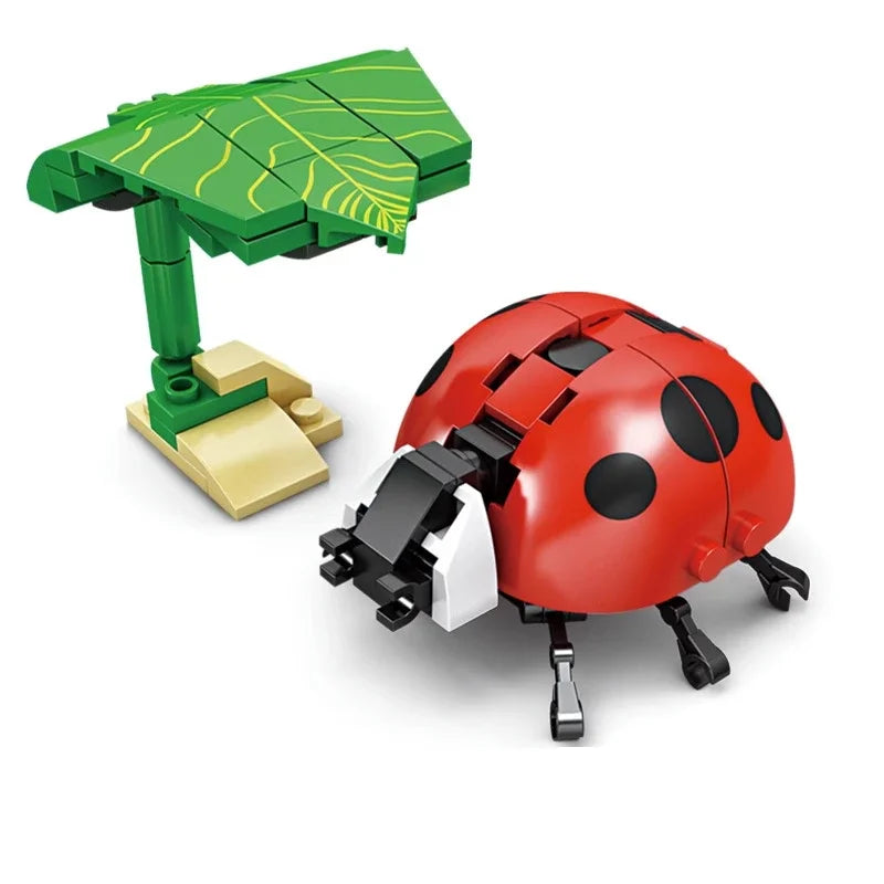 Creative Building Blocks Insect Model Bee Dragonfly Ant Mantis Children's Assembled Toys Interesting Animal Ornaments Gifts Kids Qme Ladybird-73pcs Opp bag