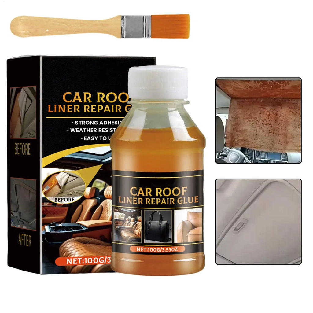 Headliner Glue 100g Car Roof Interior Glue Strong Adhesive with Brush Inside Repair for Leather Polyester Sponge Canvas Qme
