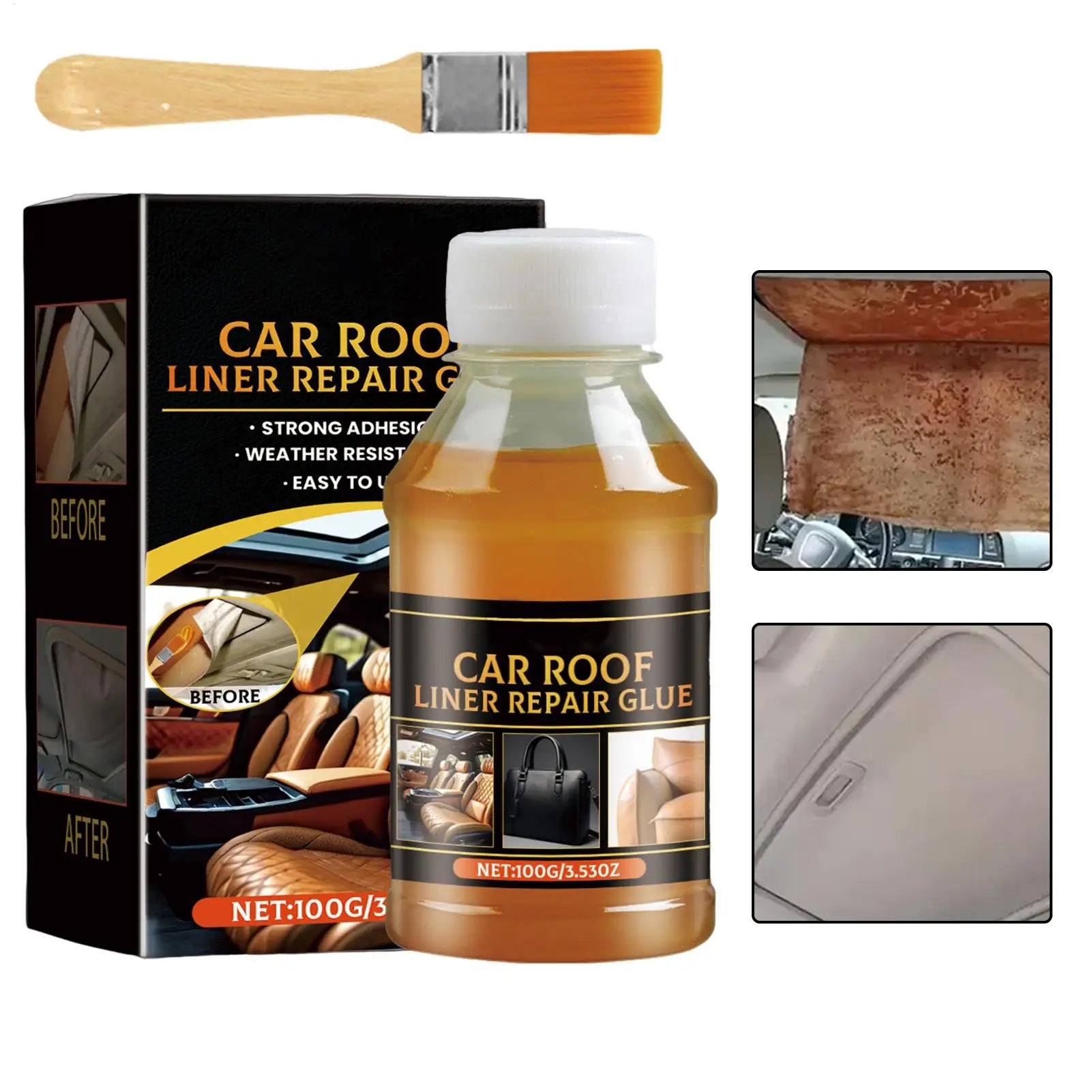 Headliner Glue 100g Car Roof Interior Glue Strong Adhesive with Brush Inside Repair for Leather Polyester Sponge Canvas Qme
