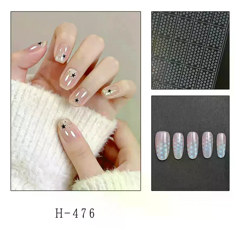 Reusable Hollow Out Love Star Nail Art Adhesive Sticker Template Qme