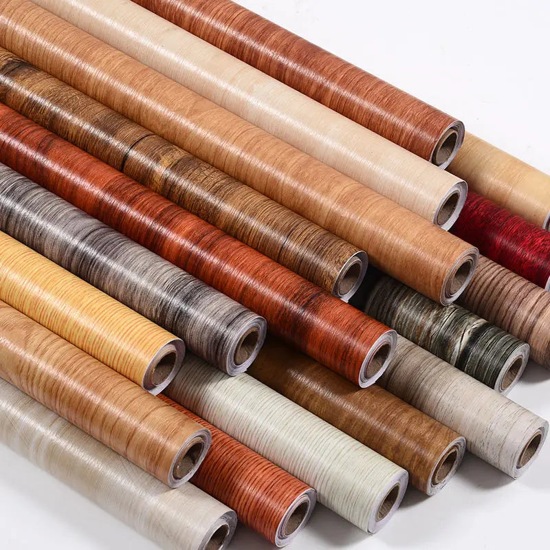 40CM Furniture Renovation Stickers Self-adhesive Wood Grain Stickers Wallpaper Cabinets Wooden Doors Tabletops Waterproof Qme