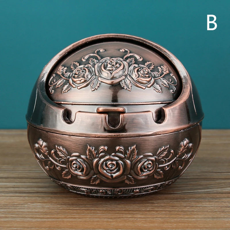 New Retro Ashtray With Lid Creative Metal Household Ashtray Home Decoration Anti-flying Ash Anti-smoke Ashtray Home Decoration Qme B