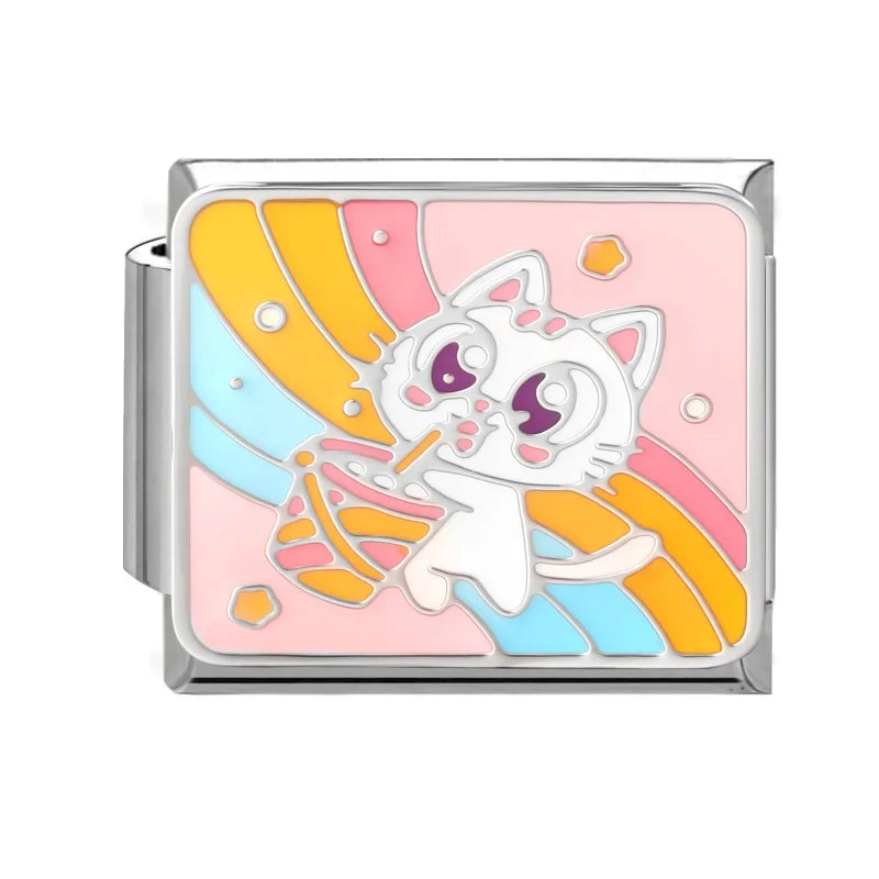 Y2K Colored Street View Flower Cute Cat Italian Charm Link Fit