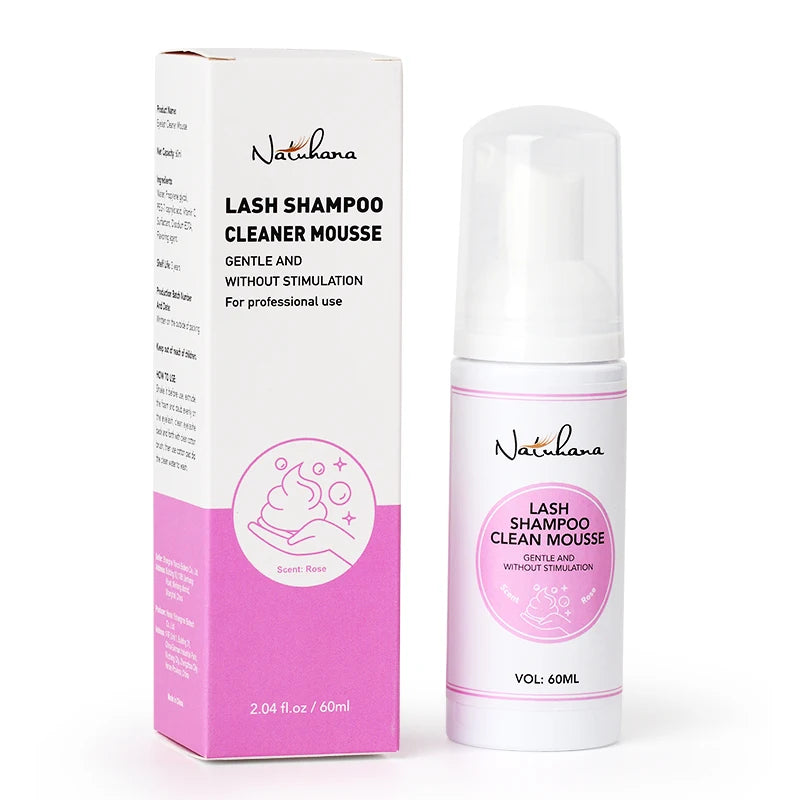NATUAHANA Lash Shampoo Foaming Cleanser Gentle Eyelash Extension Wash Qme Rose