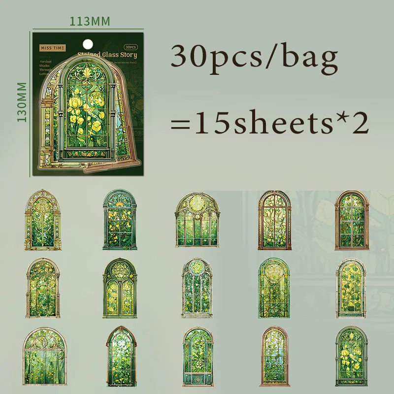 Vintage Gothic Church Stained Glass Window Stickers, Retro Collage Decorative Supplies, Ideal Holiday & Birthday Gifts Qme D