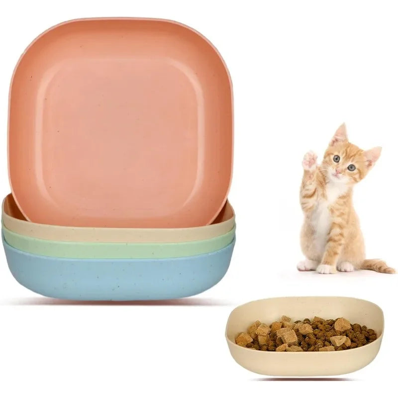 4pcs cat food shallow cat bowl set, used to relieve beard fatigue, shallow pet feeding tray or plate for cats and dogs Qme