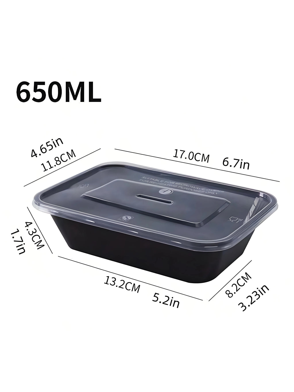 5 10 Black Rectangular Meal Prep Containers Lids Disposable Plastic Qme