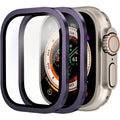 2PCS Tempered Glass For Apple Watch Ultra 49mm Screen Protector Anti-Scratch HD Metal Bumper Full Film for IWatch Ultra 49mm Qme 2PCS Purple For Ultra 1 2 49MM
