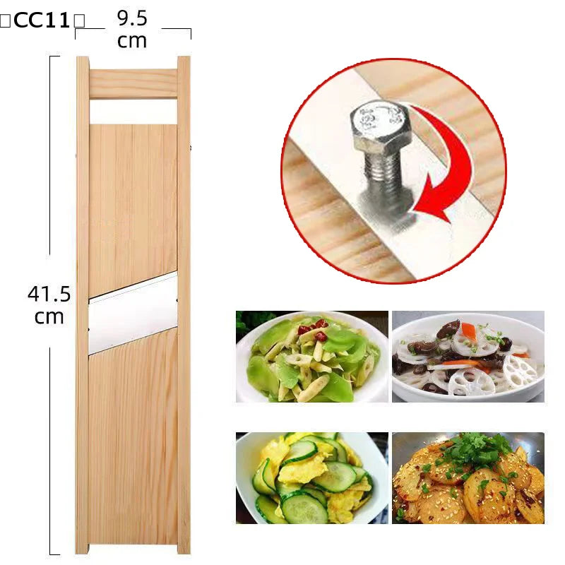 Multifunction Wooden Vegetable Cutter Steel Slicer Potato Peeler Qme