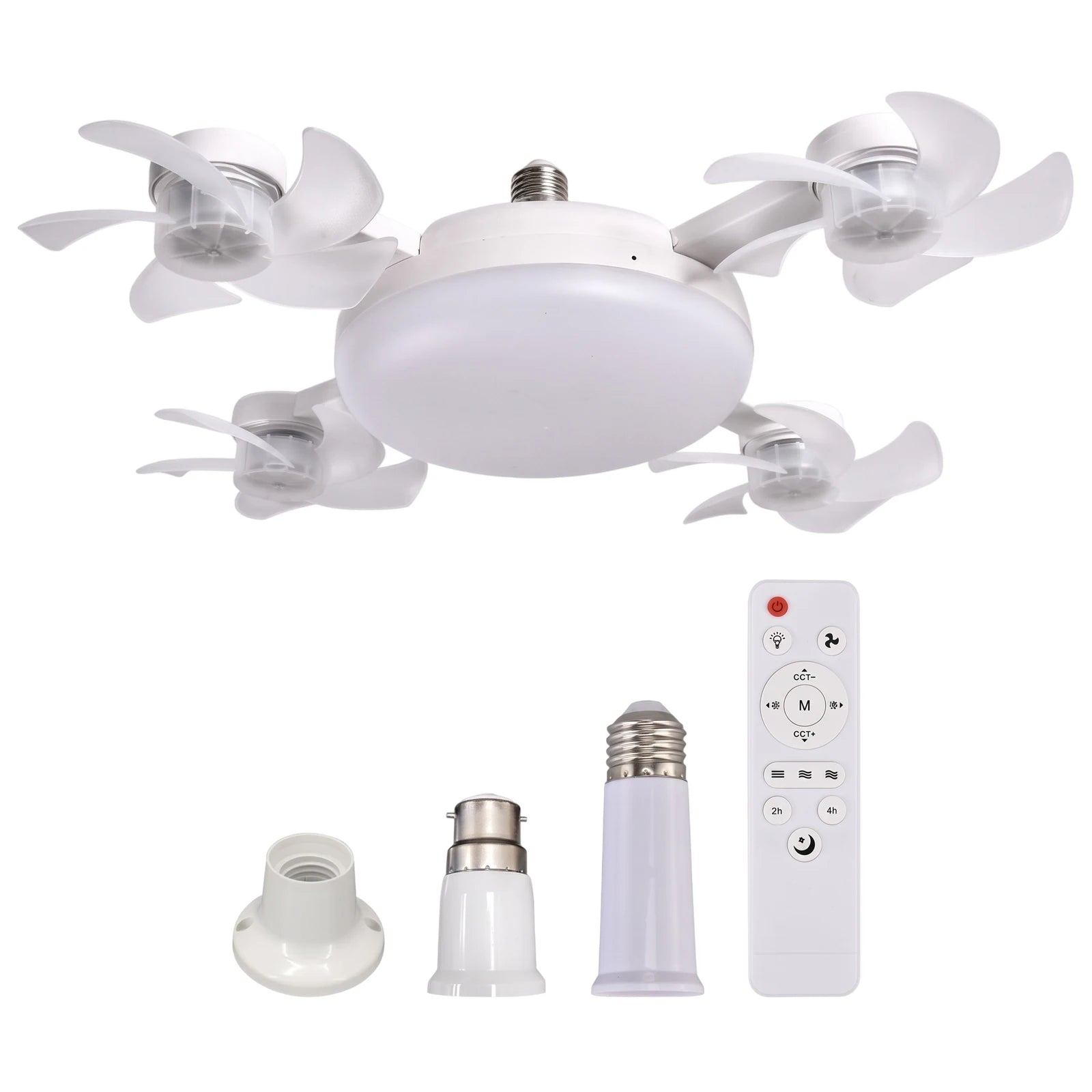 Smart E27 Ceiling Fan Light Remote Dimming Silent LED Drone Ceiling Lamp Home Decor Bedroom Dining Living Room Study Fan Lamp ﻿ Qme White 4 Head Set