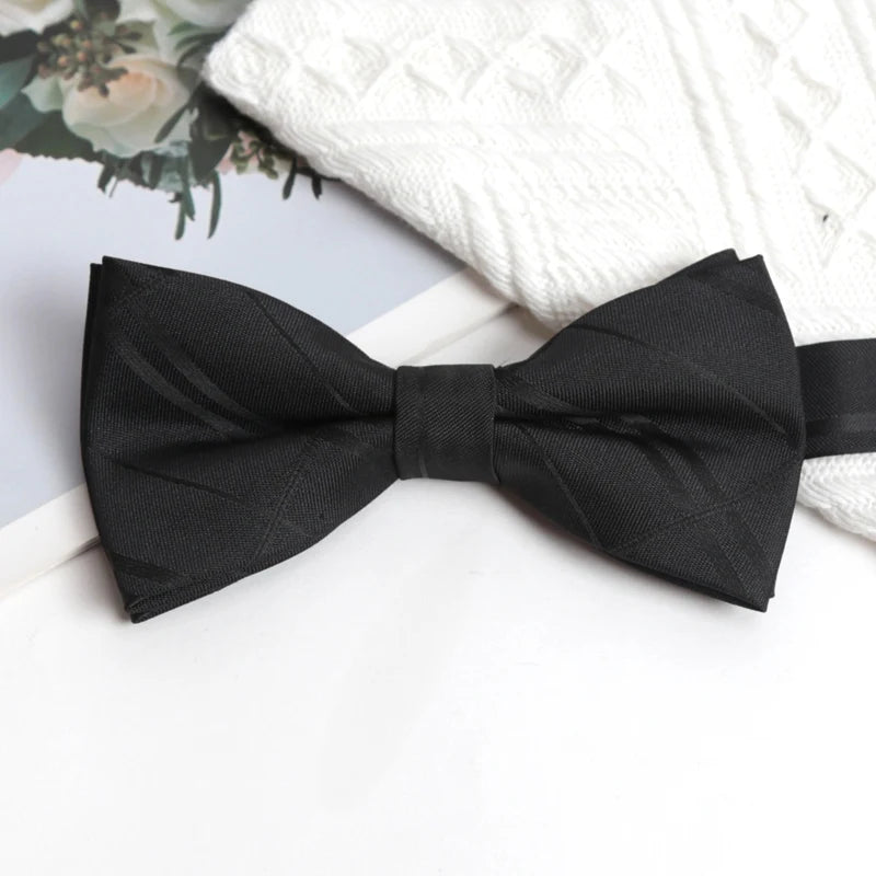 Mens Ties Solid Black Bowtie Men British Double-layered Bowknot Qme A8