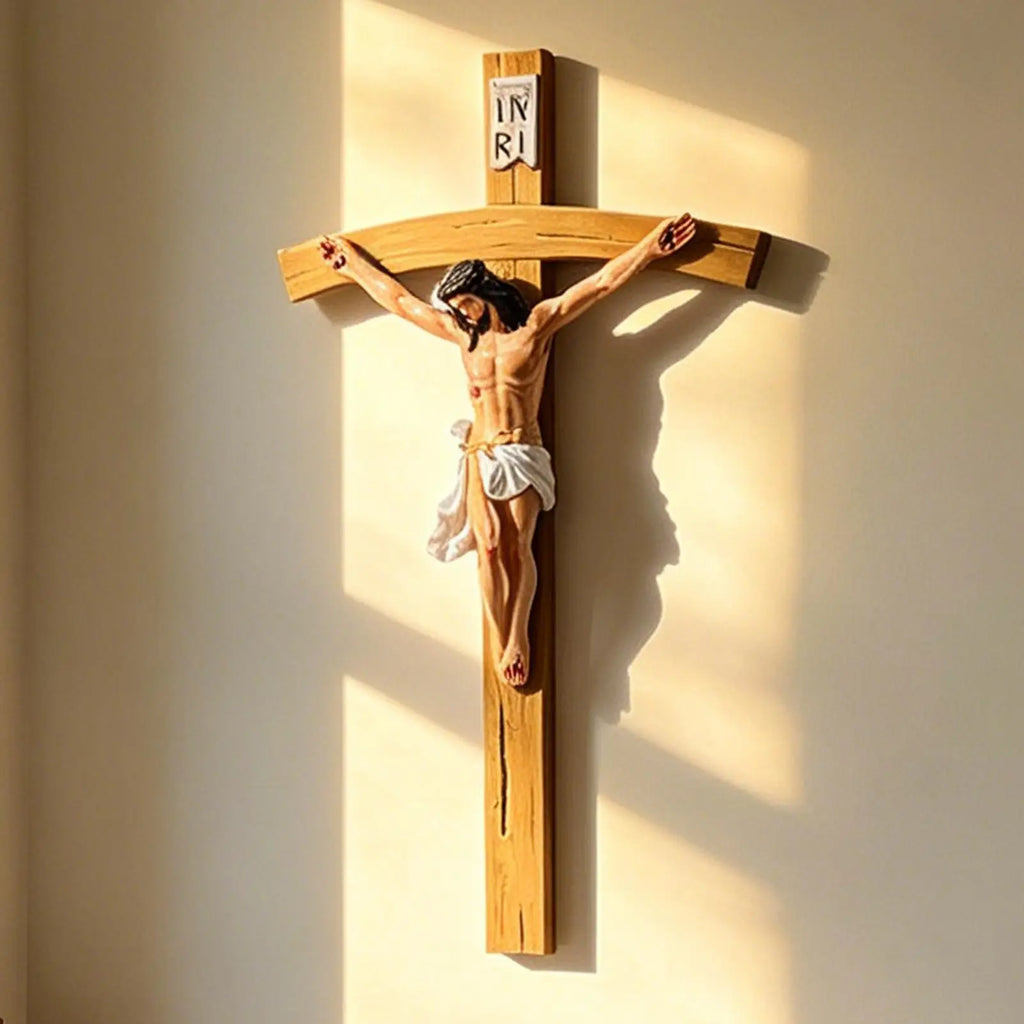 Jesus Crucifix Wall Catholic Classic Hand Painted Resin Christ Decor Qme