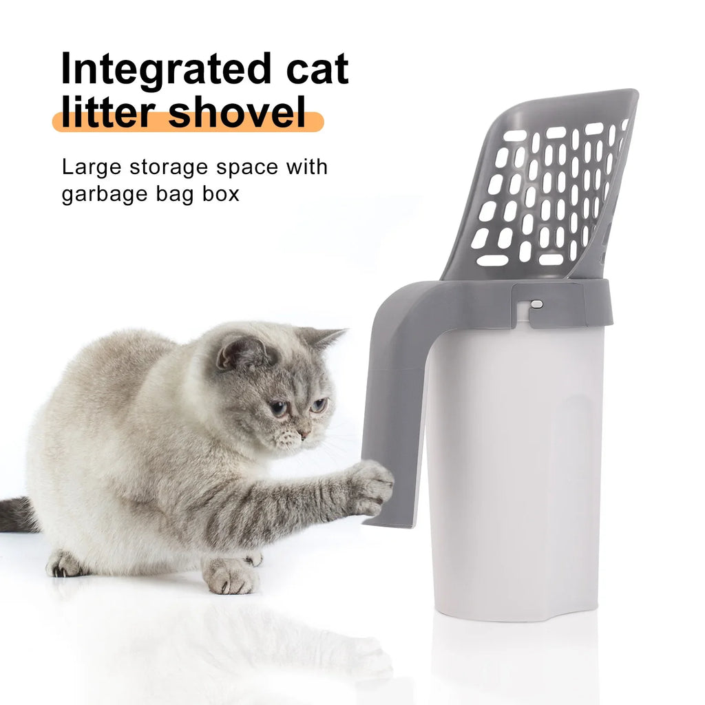 Cat Litter Shovel Scoop with Refill Bag For Pet Filter Clean Toilet Garbage Picker Cat Supplies Cat Litter Box Self Cleaning Qme
