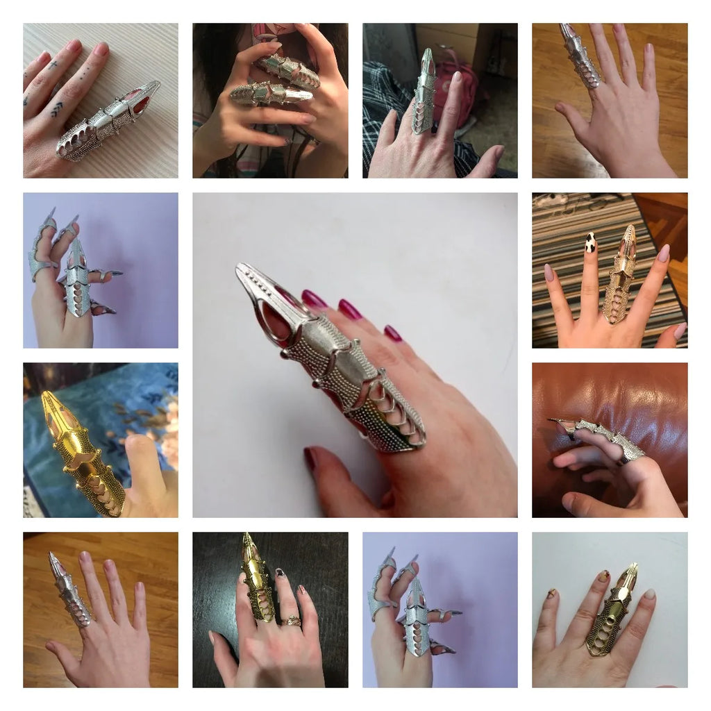 Gothic Scroll Joint Armor Knuckle Metal Full Finger Ring Hip Hop DIY Rings For Girls Wholesale Qme