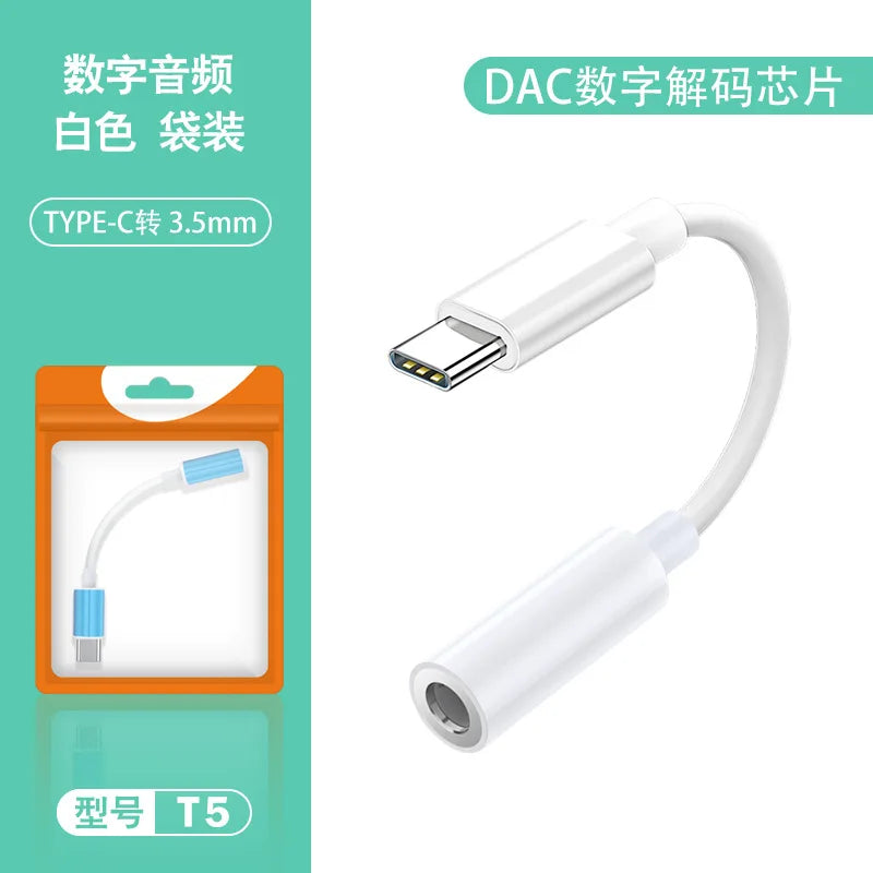 5pcs USB C To 3.5 Mm Headphone Adapter for Xiaomi Samsung C Type 3.5 Jack Headphone Audio Auxiliary Cable for Samsung Note10 Qme Digital Model-White
