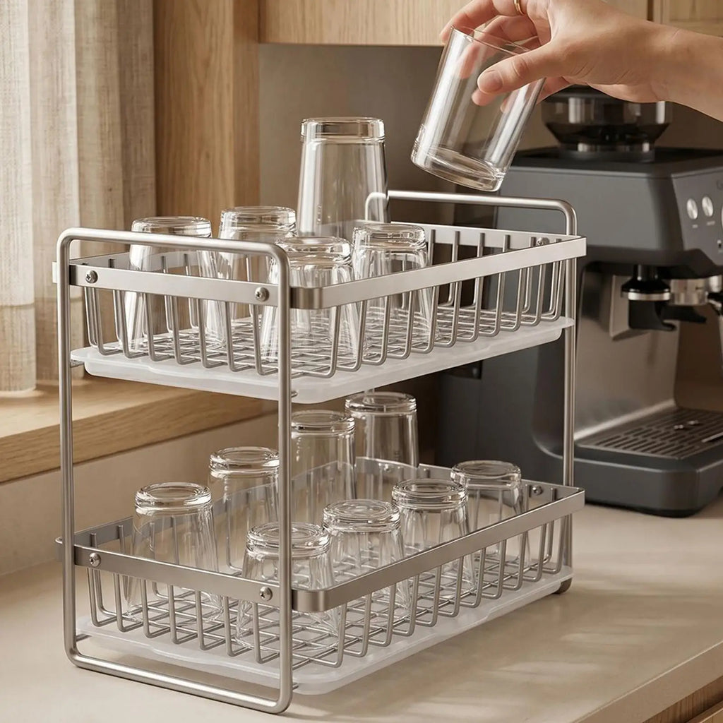 Glass Drying Rack Rust-Proof Stainless Storage Basket With Drainage Tray Anti-Moisture Small Dish Drying Rack For Tableware Qme
