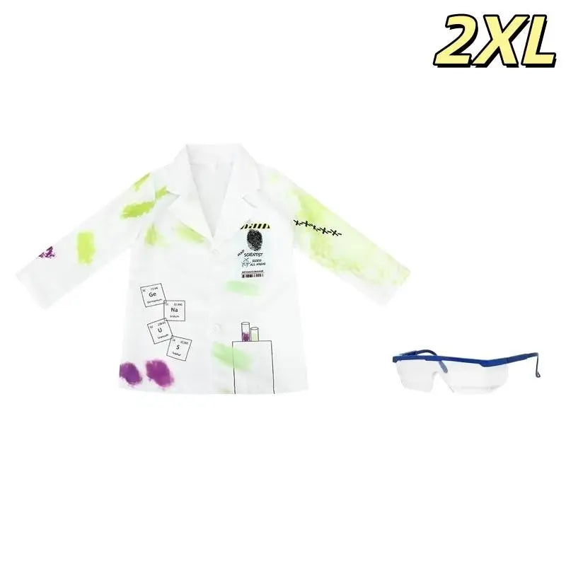 Kids Mad Scientist Costume With Printed Lab Coat & Safety Goggles, Great For Halloween Dress Up & Science Parties Qme A