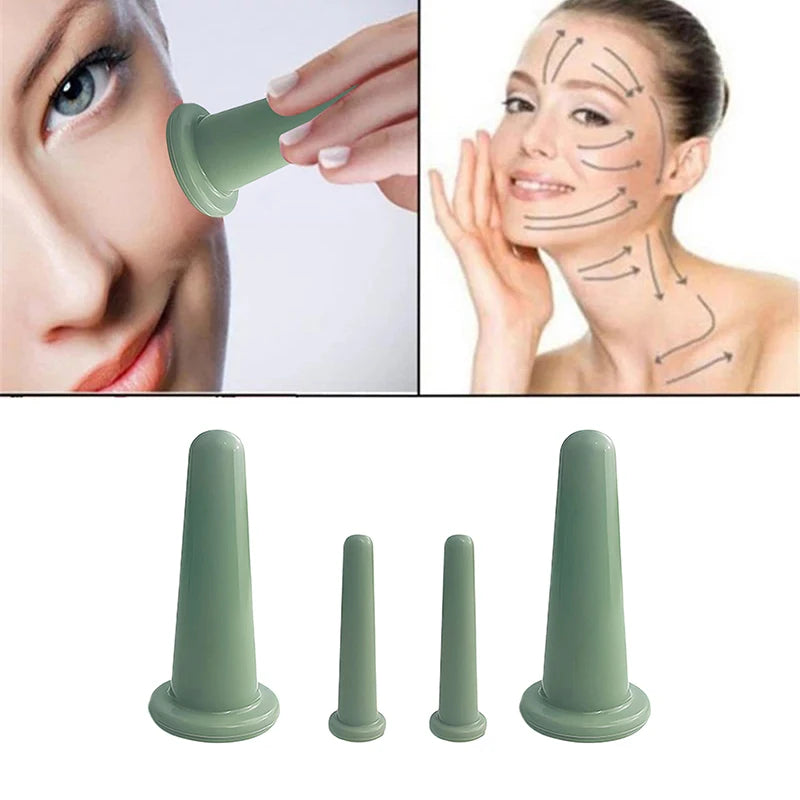 Silicone Vacuum Cupping Massage Jars Anti Cellulite Face Neck Lift Qme