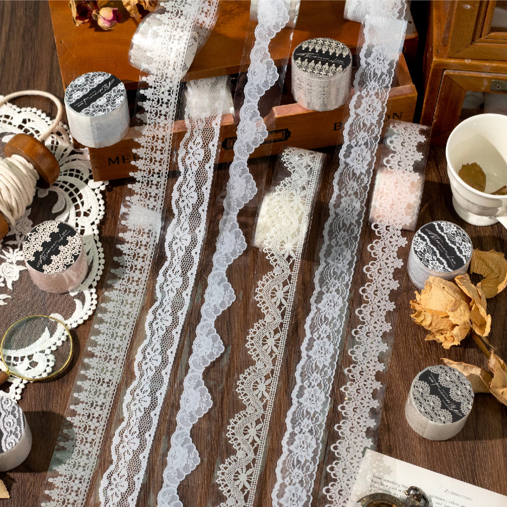 1Roll Romantic Lace Theme PET Tape for Background Decoration DIY Scrapbooking Collage Material Phone Case Notebook Qme