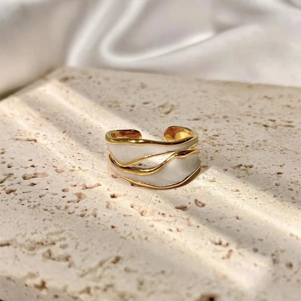 1pcs Drop Glaze Wedding Rings Women Couples New Fashion Elegant Double-layered Irregular Geometric Handmade Party Jewelry Gifts Qme