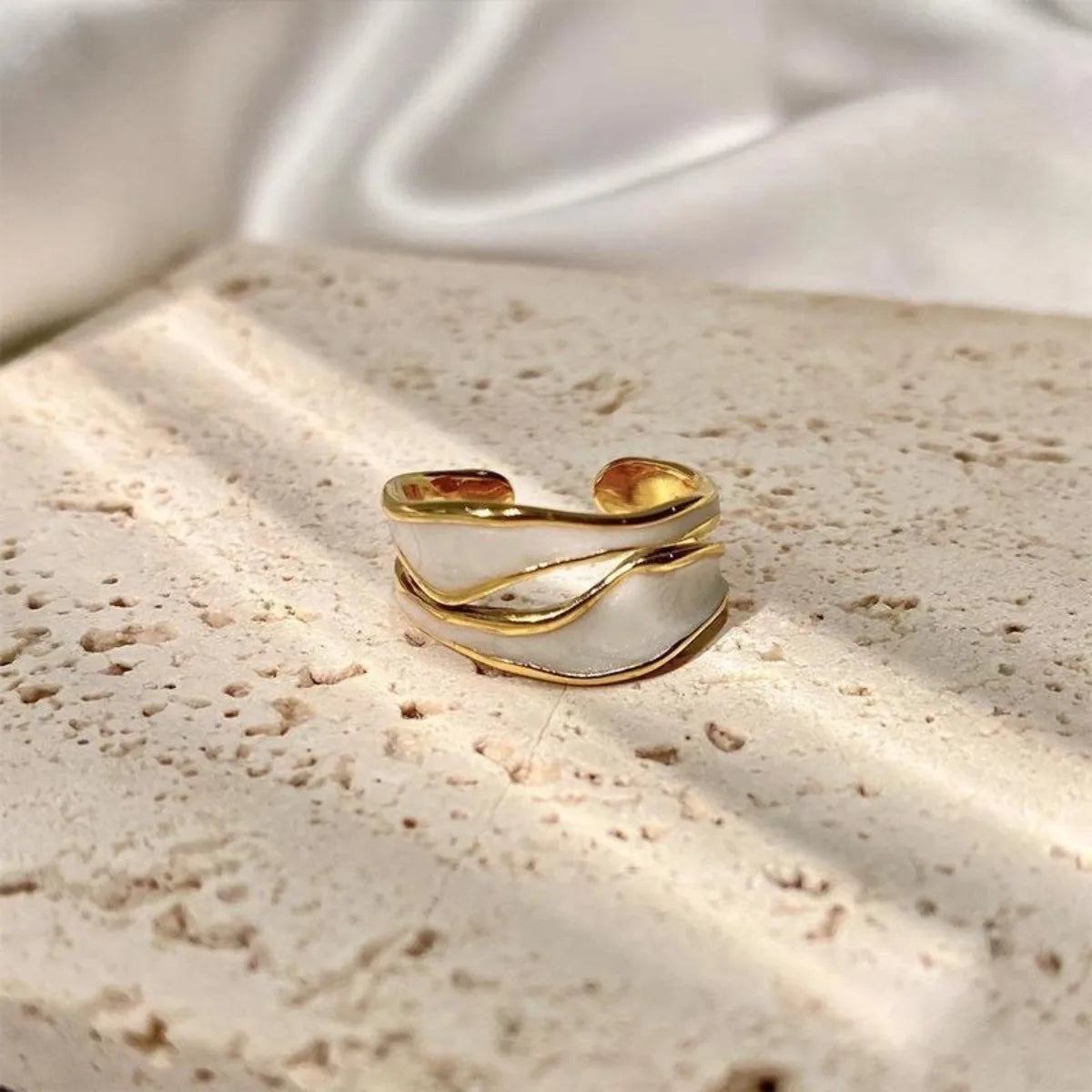 1pcs Drop Glaze Wedding Rings Women Couples New Fashion Elegant Double-layered Irregular Geometric Handmade Party Jewelry Gifts Qme