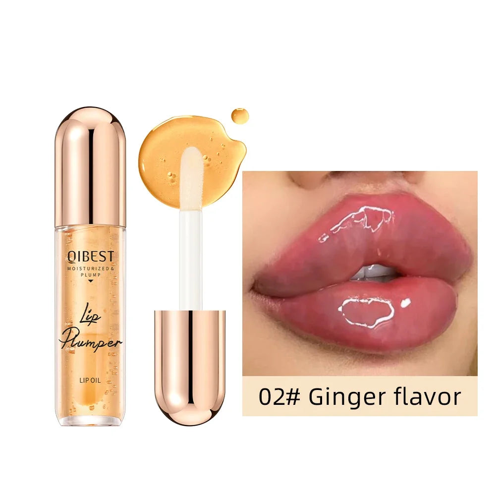 QIBEST Lasting Lip Plumper Oil Instant Volumising Enhancer Lip Serum Collagen Lip Volume Lipgloss Sexy Cosmetic Volume Increases Qme 02 Ginger flavor