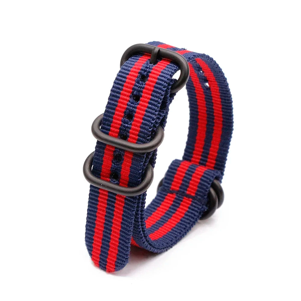 Black Ring Buckle Army Sports Nylon Watch Band Wrist Strap