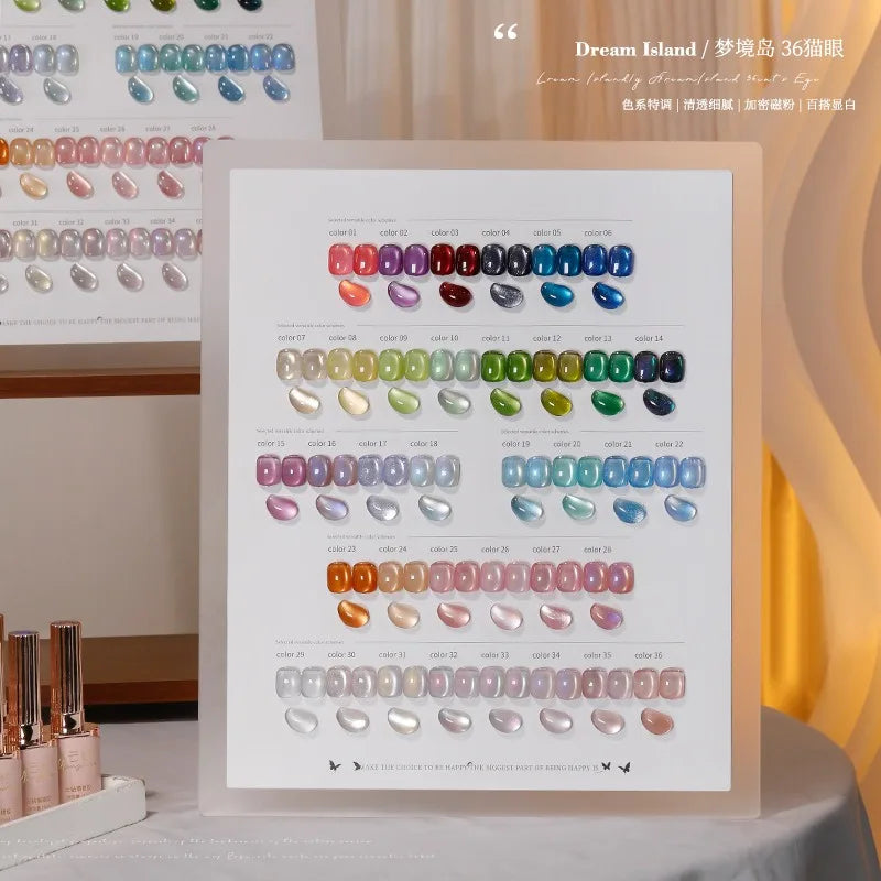 36 Colors Cat Eye Gel Polish Set, 15ml Magnetic Soak Off UV LED Gel Nail Kit, Fine Nano Pigment Shimmer Nail Art Manicure Qme