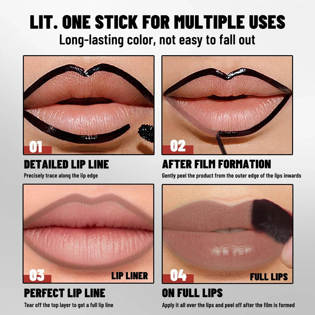 QIBEST Double Headed Lipliner Peel Off Tattoo Lipgloss Lasting Matte Lip Tint Brown Contour Tear-off Lip Stain 2 In 1 Stick Qme