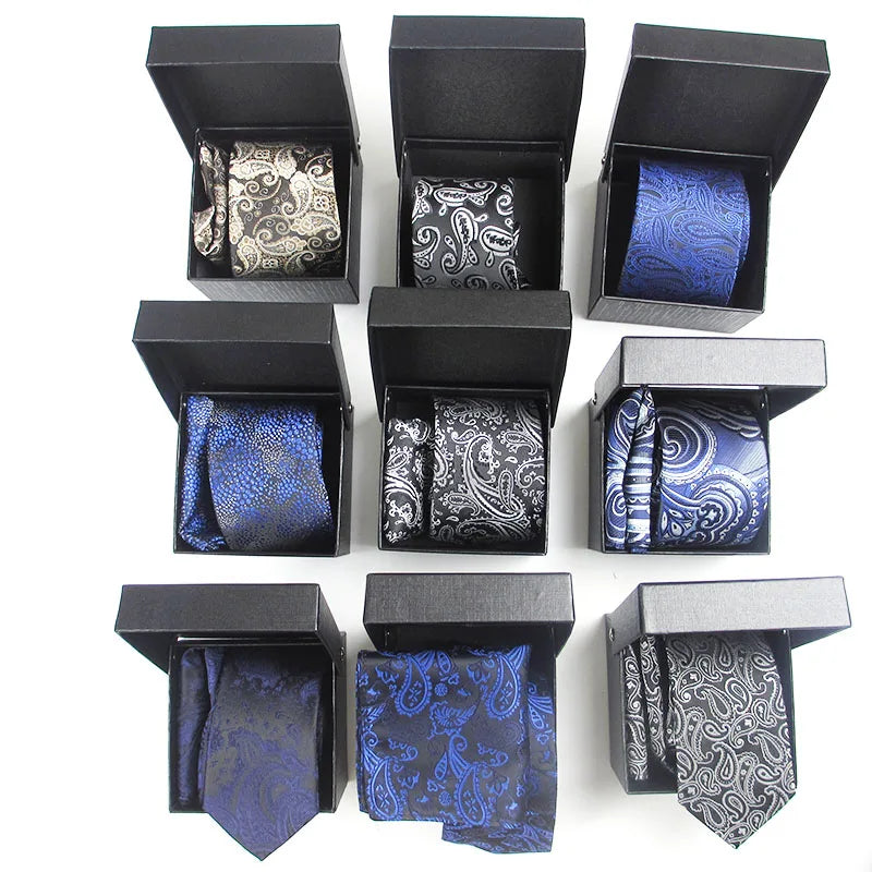 Men's Tie Pocket Square Paisley Flower Dots Hankerchief Narrow Thin Qme
