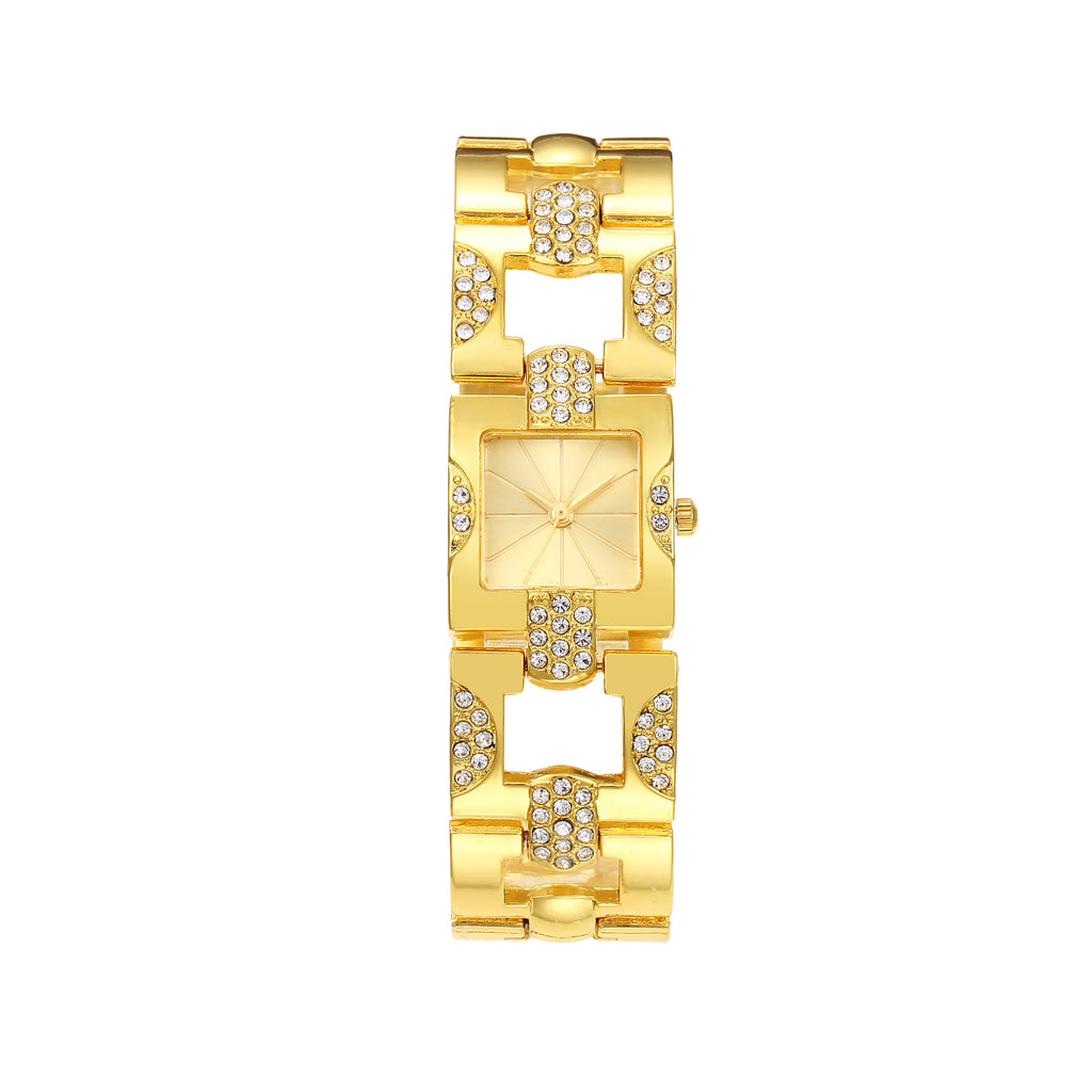 Retro alloy set temperament women's bracelet watch square bar nail full diamond quartz women's watch steel strip Qme