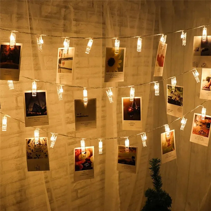 Garland Card Photo Clip String Lights 1.5M 10LEDS Led Fairy Light Bedroom DIY Clothespin Shapes Battery Decoration Lamp Qme
