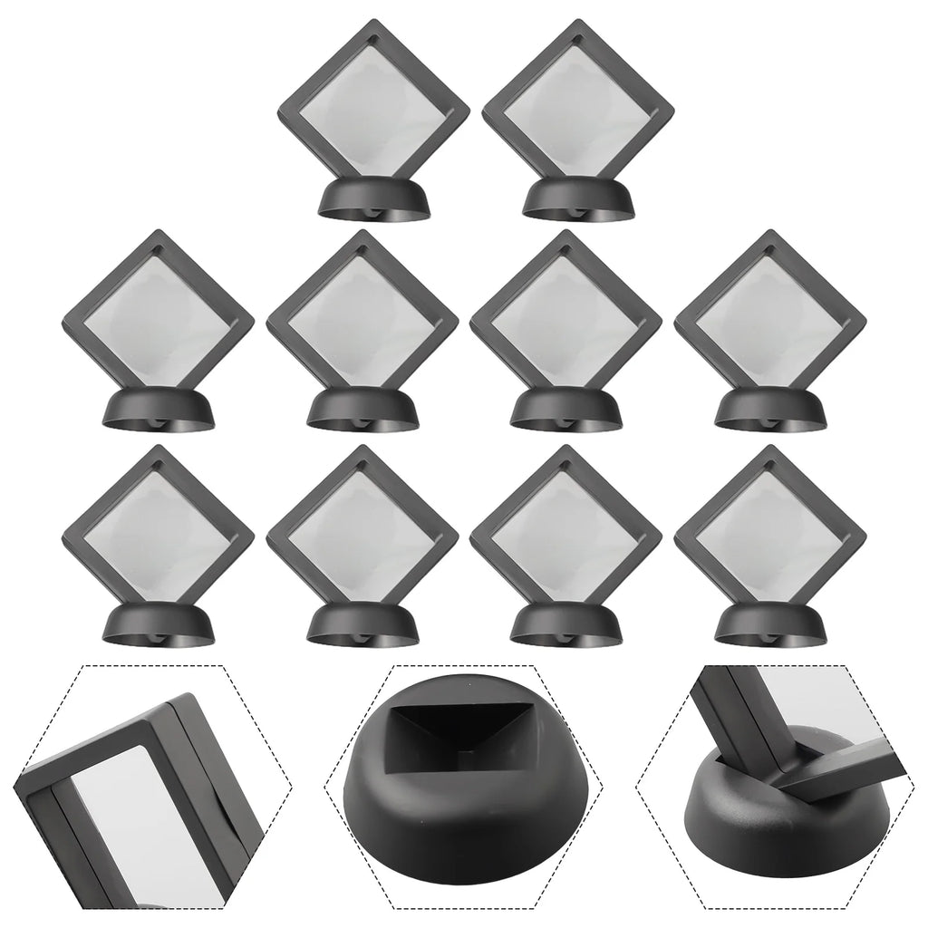 5/10pcs 3D Floating Frame Jewelry Ring Coin Display Stand Holder Storage Box Household Supplies Black/white 70mmx70mmx20mm Qme