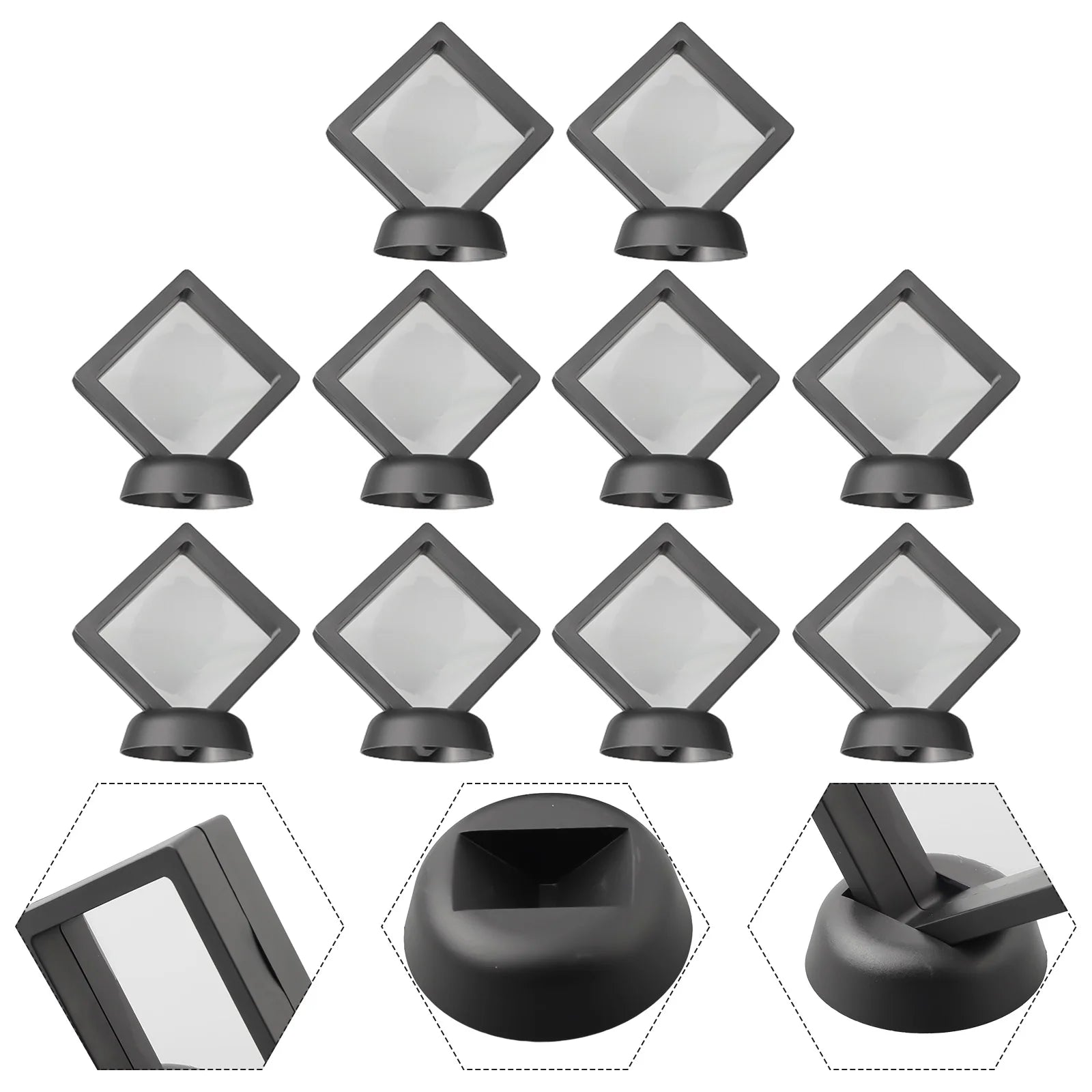 5/10pcs 3D Floating Frame Jewelry Ring Coin Display Stand Holder Storage Box Household Supplies Black/white 70mmx70mmx20mm Qme
